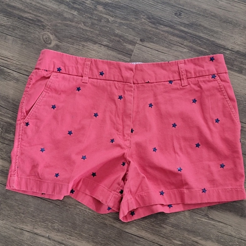 Cambridge Dry‎ Goods Womens Pink Star Embroidered Chino Shorts Size 4 Coral Navy